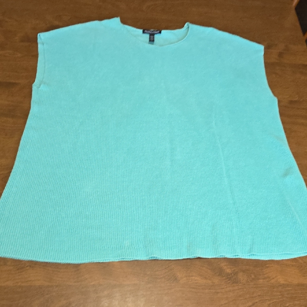 Eileen Fisher Turquoise/Aqua Muscle Tee Sweater Size S  Knit Italian Yarn Casual